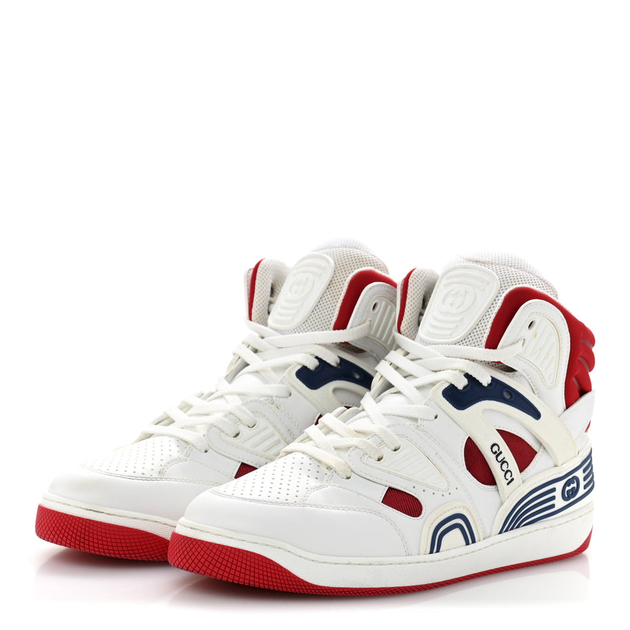 Gucci Demetra GG Supreme Monogram Mens Basket High Top Sneakers 11 Great White Red Blue Image 4