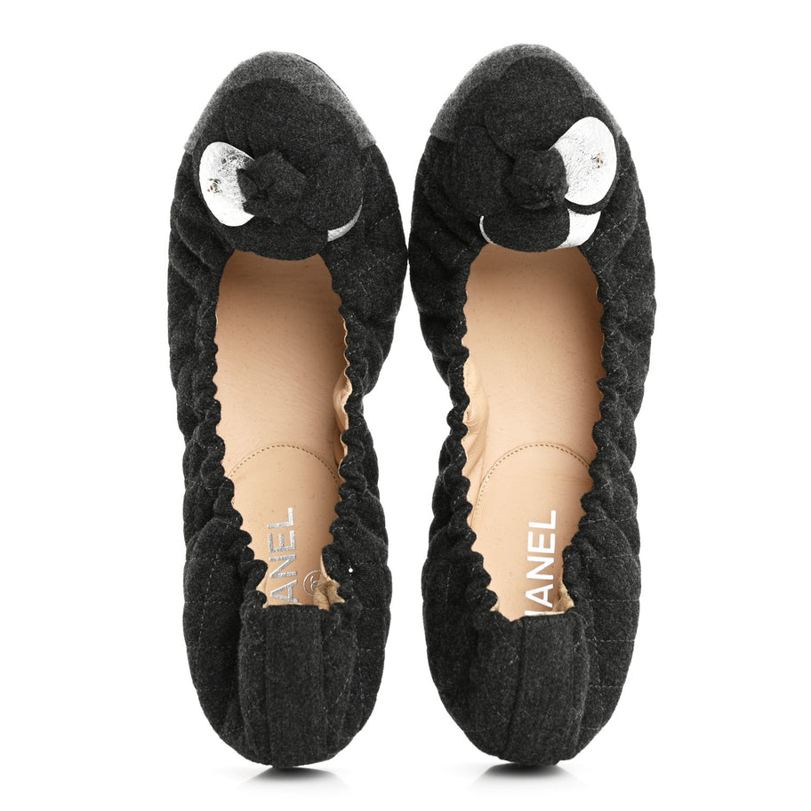 Chanel Tweed Quilted Camellia Cap Toe Ballerina Flats 40 Grey Image 2
