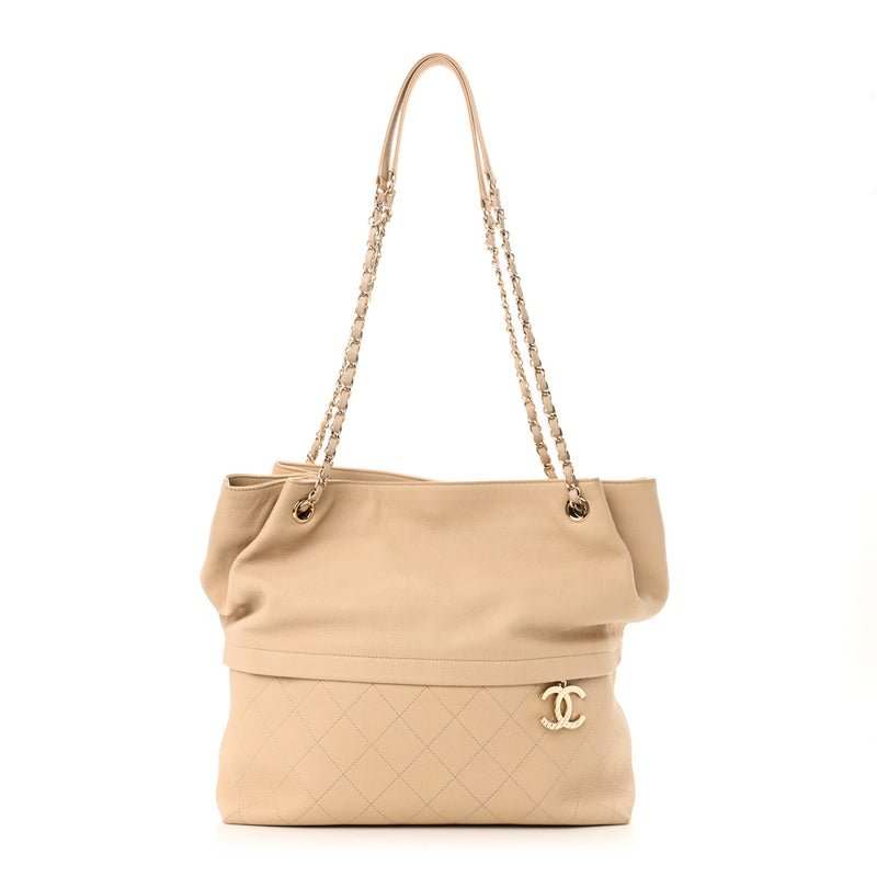  Chanel Caviar Stitched Shopping Tote Beige