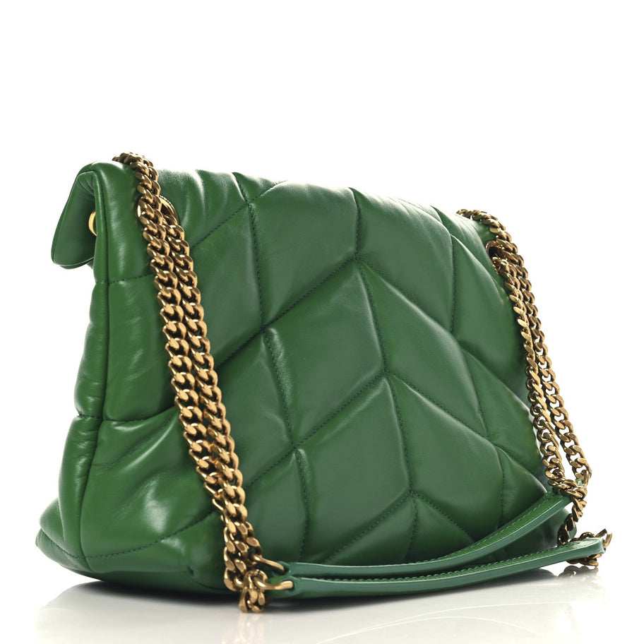 Saint Laurent Lambskin Quilted Small Loulou Puffer Monogram Chain Satchel New Vert Image 3