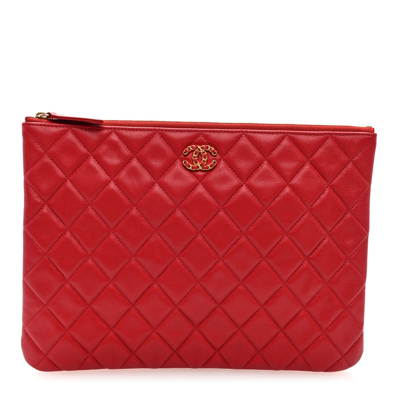  Chanel Lambskin Quilted 19 Medium Cosmetic Case Red
