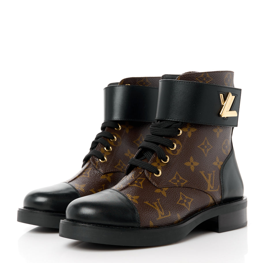 Louis Vuitton Calfskin Monogram Wonderland Flat Ranger Boots 37 Black Image 3