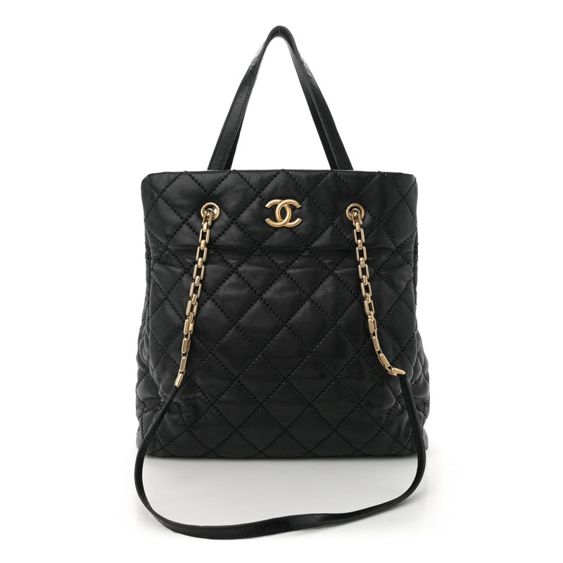  Chanel Calfskin Quilted Large Retro Chain Tote Black
