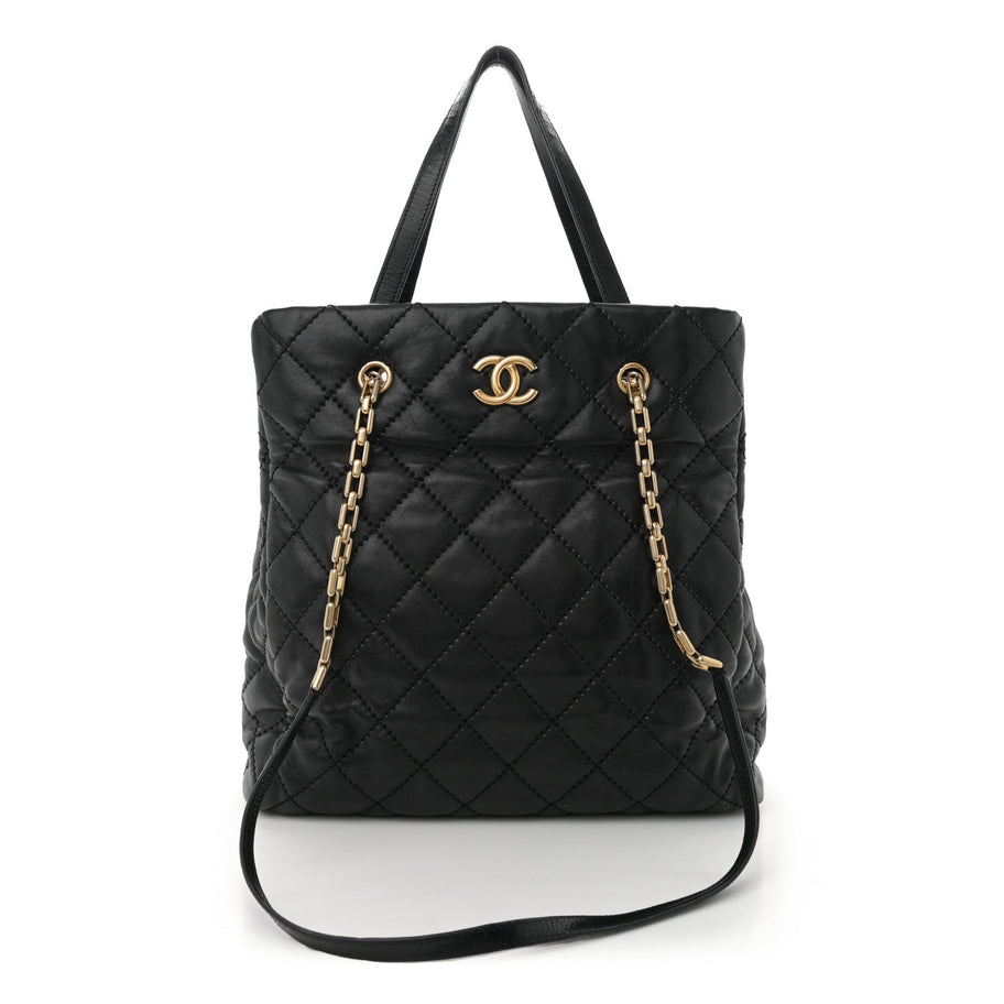 Chanel Calfskin Quilted Large Retro Chain Tote Black Image 1