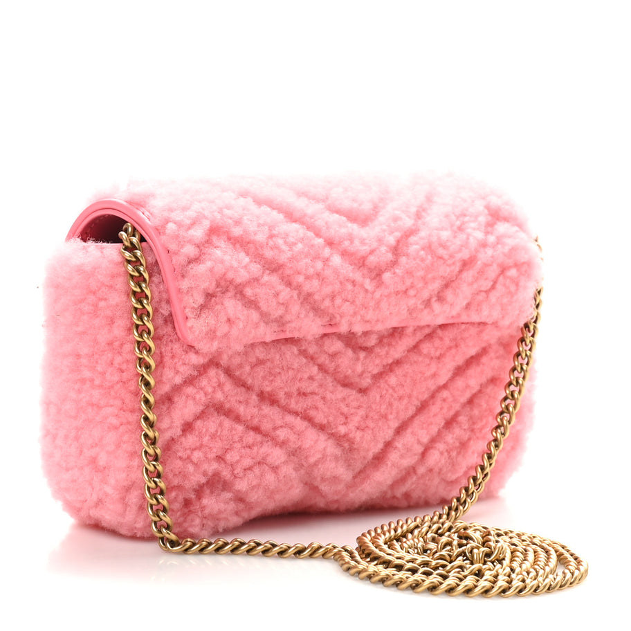 Gucci Shearling Matelasse Super Mini GG Marmont Shoulder Bag Lotus Pink Image 3