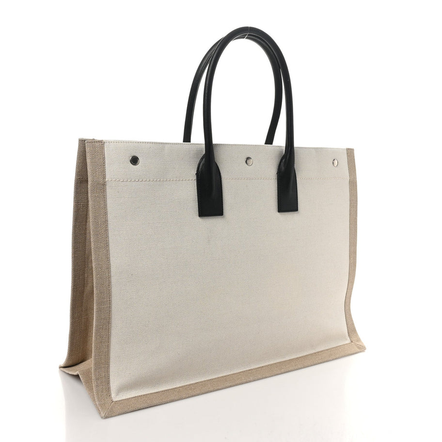 Saint Laurent Linen Calfskin Rive Gauche Tote Greggio Natural Image 3
