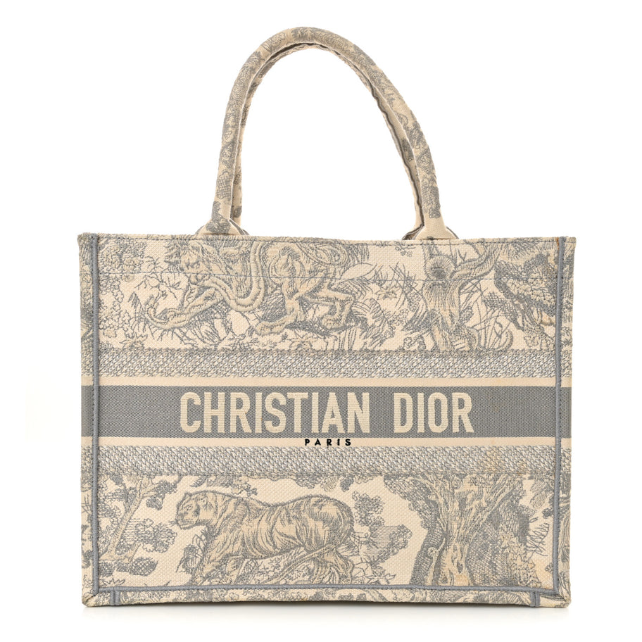 Christian Dior Canvas Embroidered Medium Dioriviera Toile De Jouy Book Tote Gray Image 1