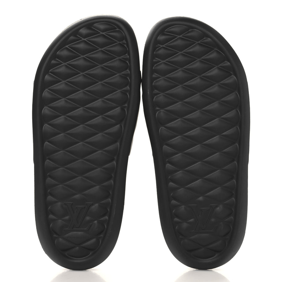Louis Vuitton Rubber Embossed Monogram Mens Waterfront Mules Black Image 6
