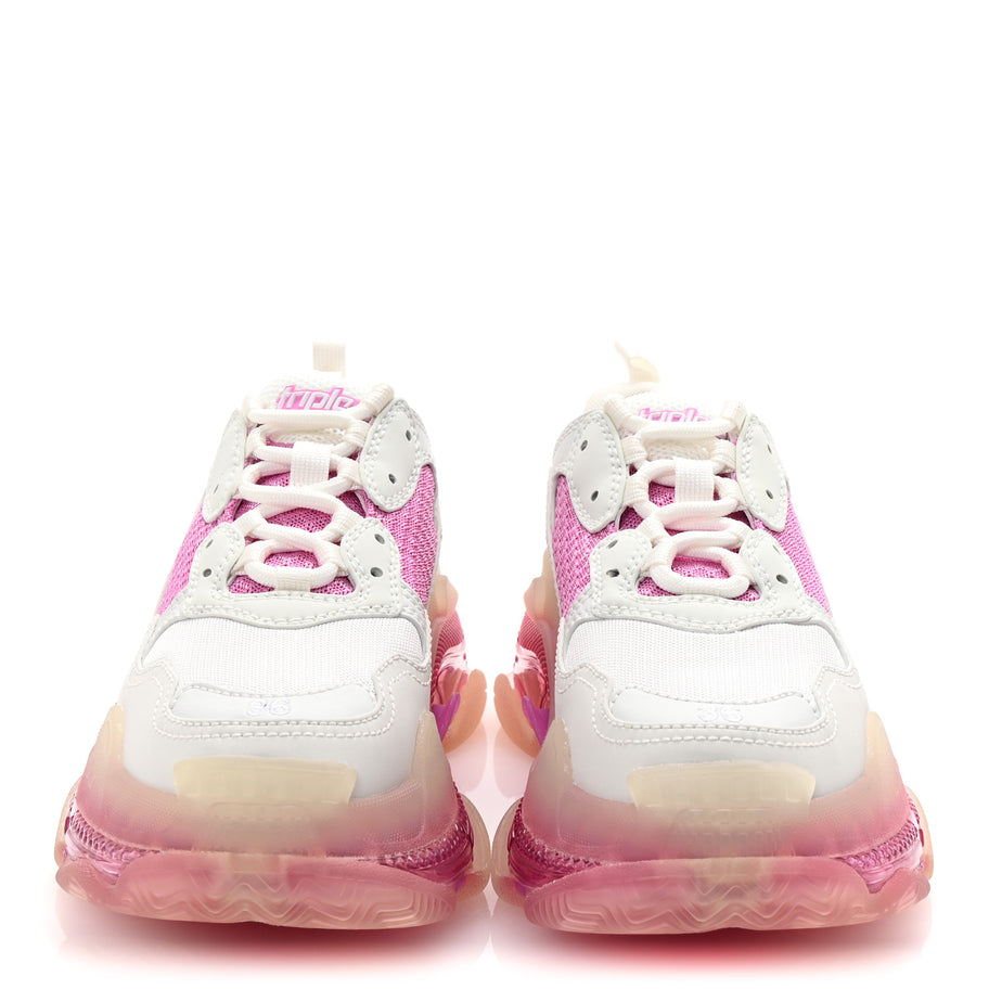 Balenciaga Fabric Mesh Clear Sole Womens Triple S Sneakers 36 White Pink Image 3