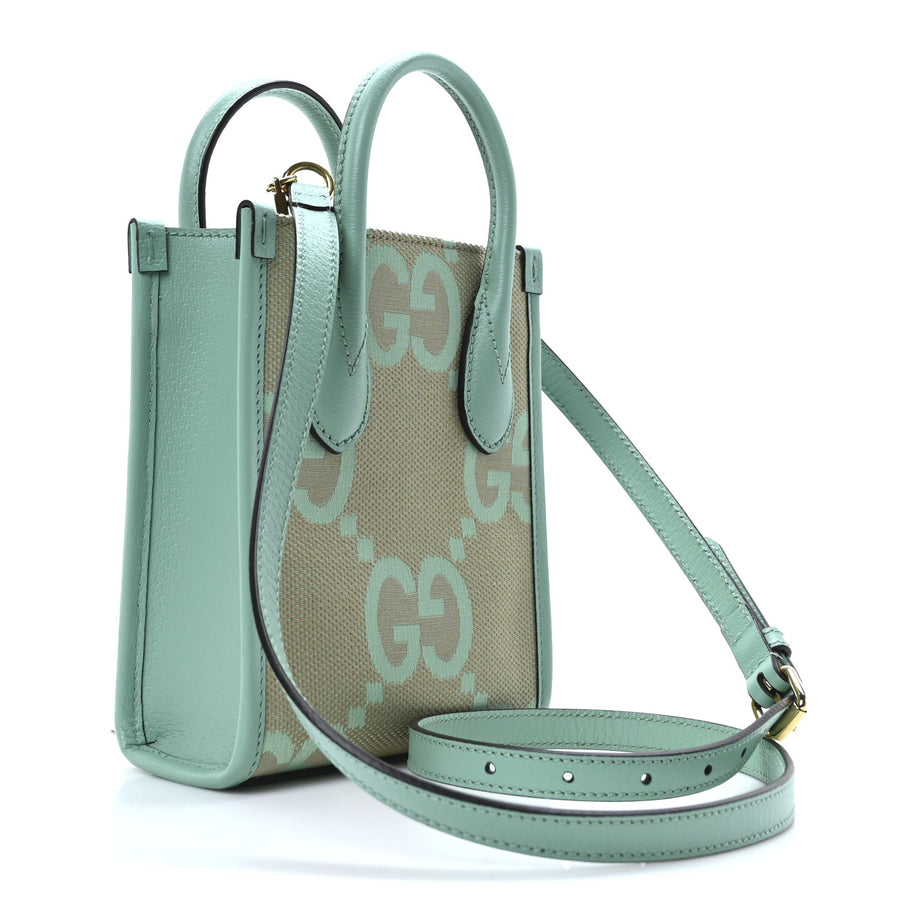 Gucci Monogram Jumbo GG Textured Dollar Calfskin Mini Tote Bag Pepperlight Mint Image 3