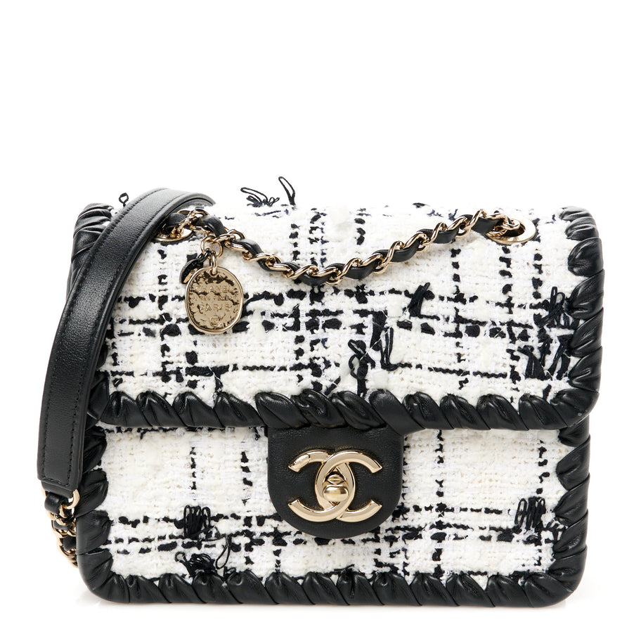 Chanel Tweed Braided Calfskin Mini My Own Frame Flap Grey Black Image 1