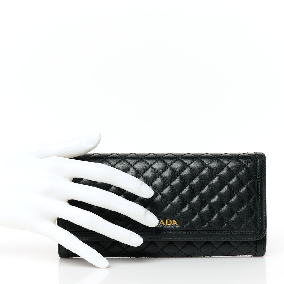 Prada Soft Calfskin Quilted Continental Flap Wallet Black Image 3
