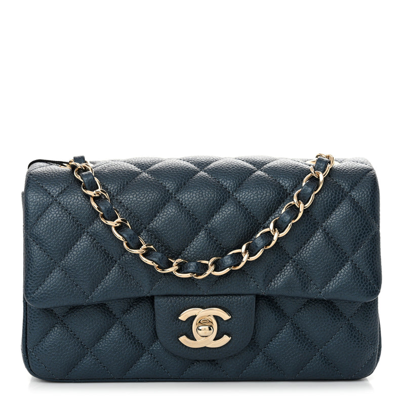  Chanel Iridescent Caviar Quilted Mini Rectangular Flap Dark Blue
