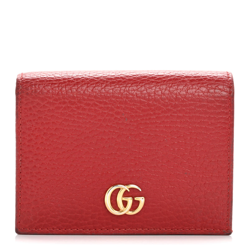  Gucci Pebbled Calfskin GG Marmont Card Case Hibiscus Red