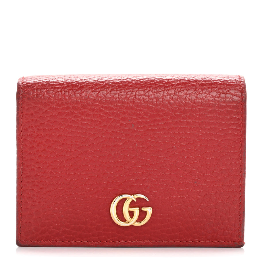 Gucci Pebbled Calfskin GG Marmont Card Case Hibiscus Red Image 1