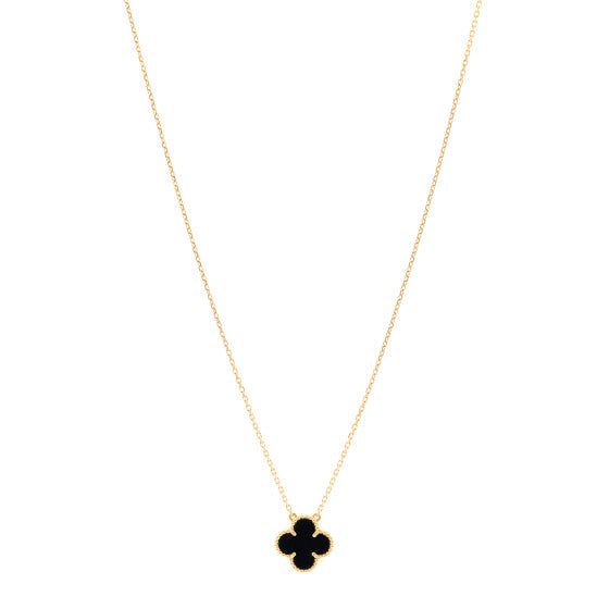 Van Cleef & Arpels 18K Yellow Gold Black Onyx Vintage Alhambra Pendant Necklace Image 1