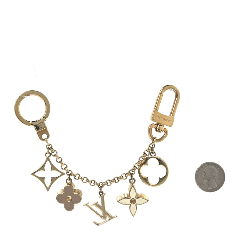 Louis Vuitton Brass Enamel Fleur De Monogram Bag Charm Chain Gold Image 2