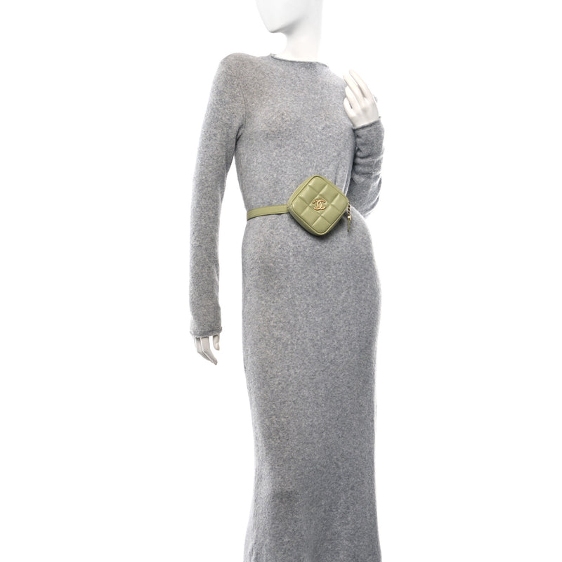  Chanel Lambskin Quilted Coin Purse Belt Bag Green