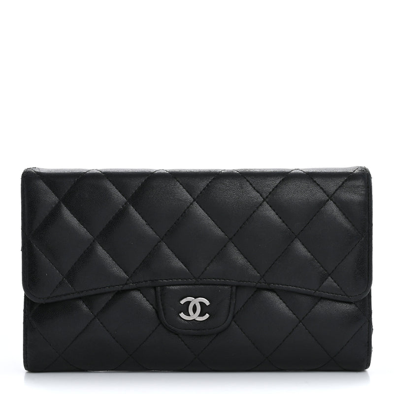  Chanel Lambskin Quilted Large Flap Wallet Black