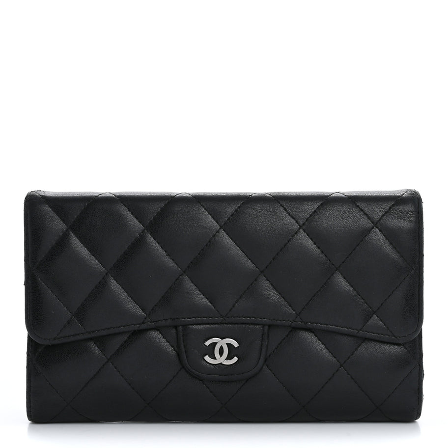 Chanel Lambskin Quilted Large Flap Wallet Black Image 1