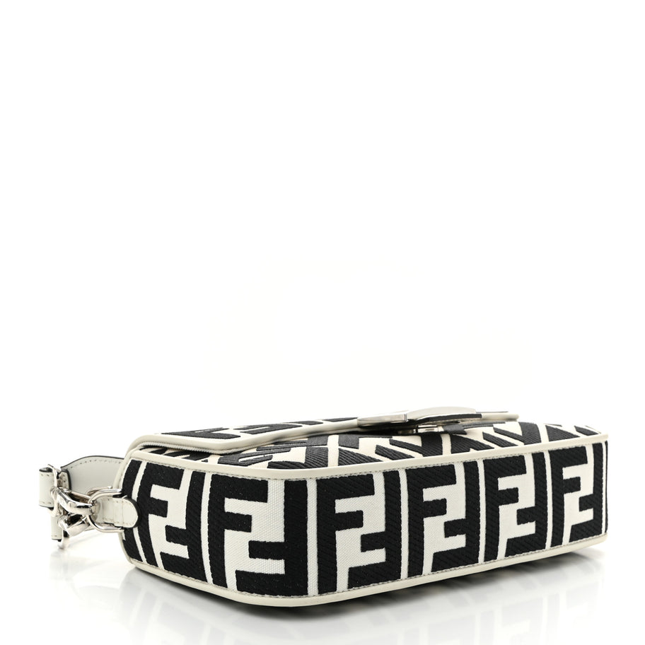 Fendi Canvas Vitello King FF Embroidered Baguette White Black Image 4