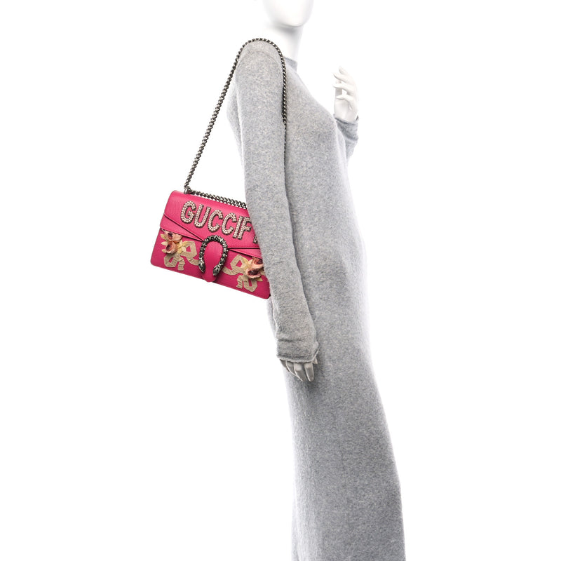  Gucci Pebbled Calfskin Embellished fy Small Dionysus Shoulder Bag Rosa