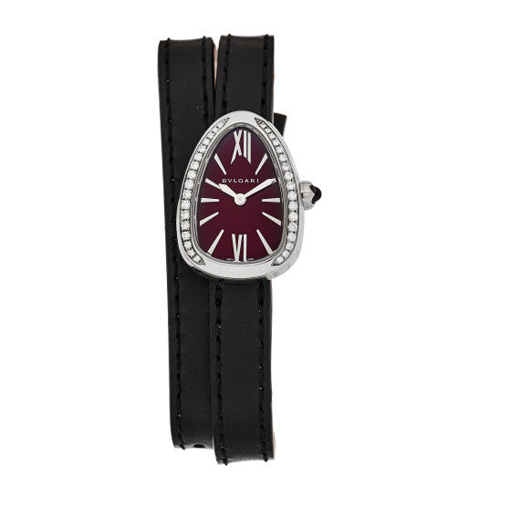 Bvlgari Stainless Steel Calfskin Diamond Bezel 27mm Serpenti Double Wrap Quartz Watch Red Image 1