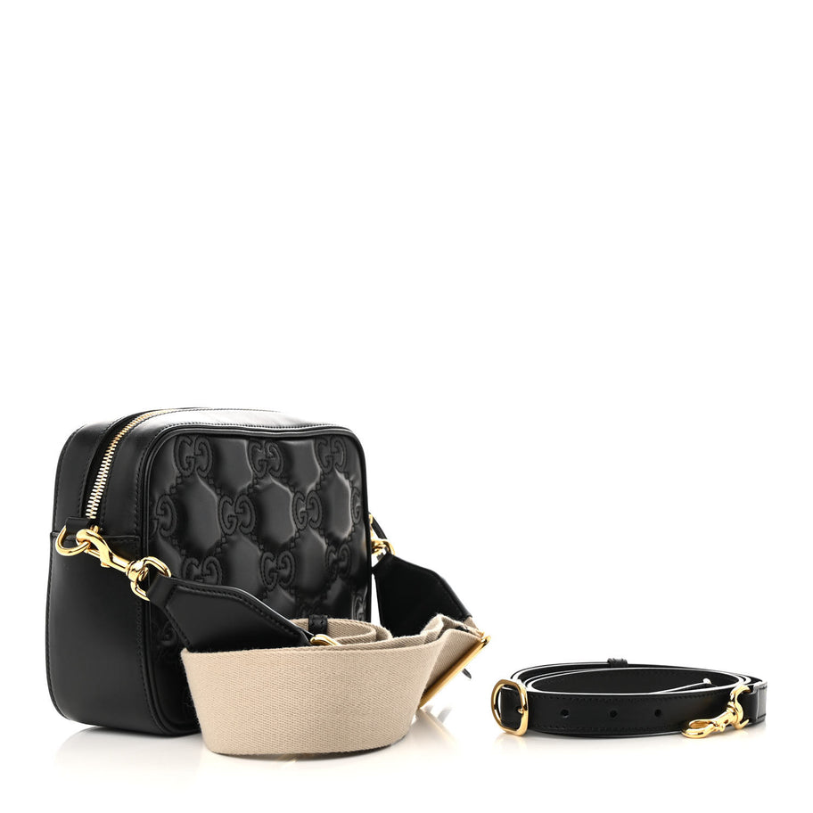 Gucci Calfskin GG Matelasse Shoulder Bag Black Natural Image 3