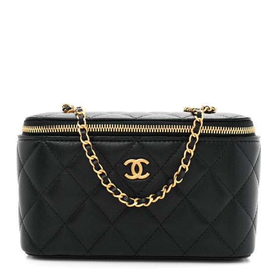 Chanel Lambskin Enamel Quilted Small Coco Hearts Vanity Case With Chain Black Image 1