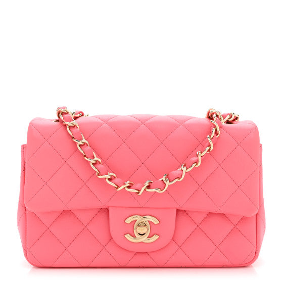 Chanel Lambskin Quilted Mini Rectangular Flap Pink Image 2