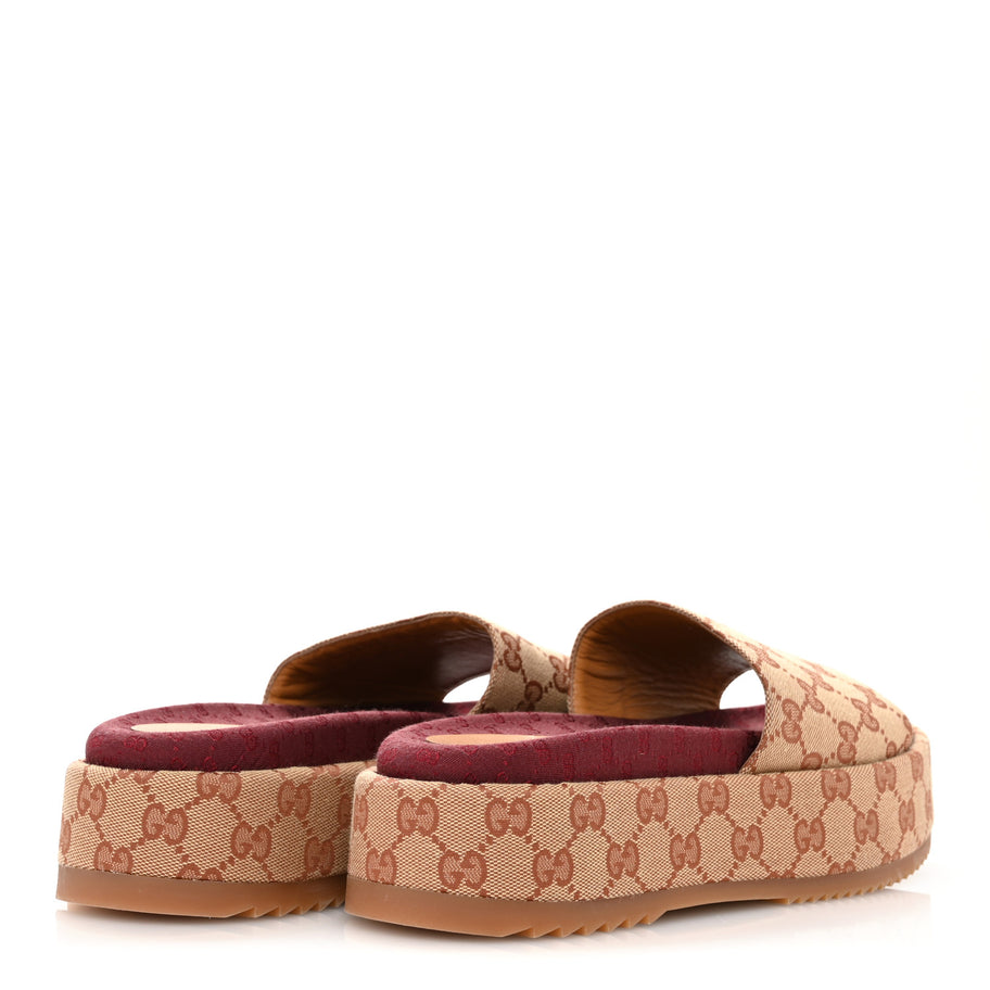 Gucci Canvas GG Monogram Angelina Platform Slide Sandals 40 Beige Ruggine Image 5