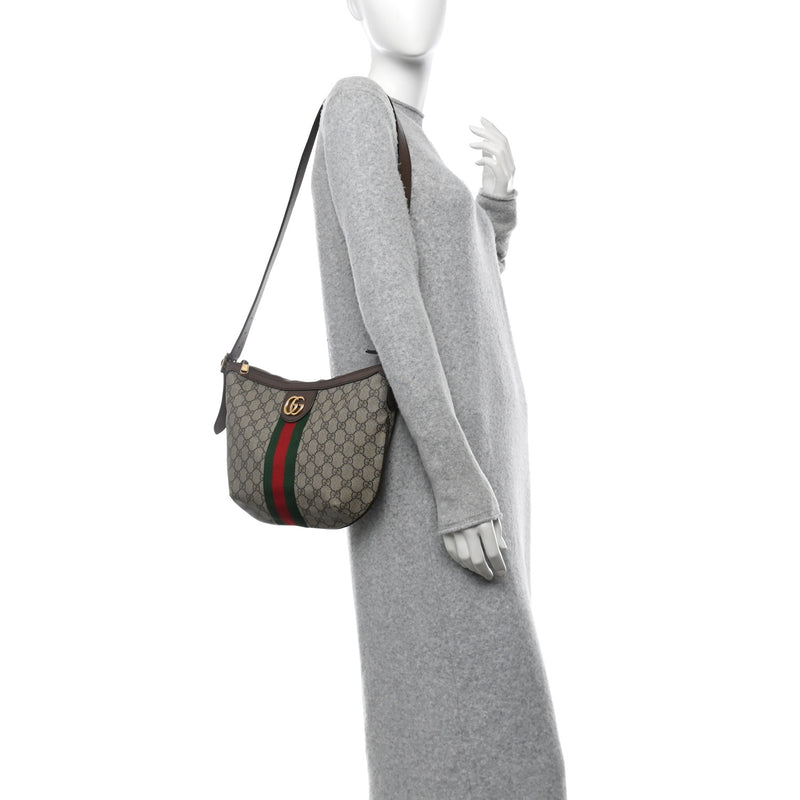  Gucci GG Supreme Monogram Web Small Ophidia Half Moon Hobo Brown