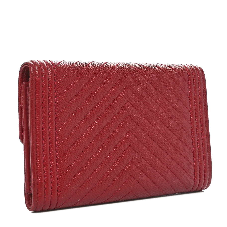 Chanel Caviar Chevron Quilted Boy Flap Wallet Red Image 3