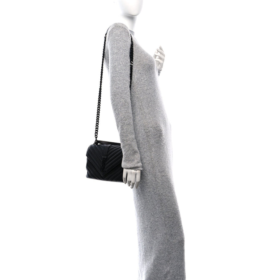 Saint Laurent Sheepskin Matelasse Chevron Monogram Monochrome Medium College Bag Black Image 2