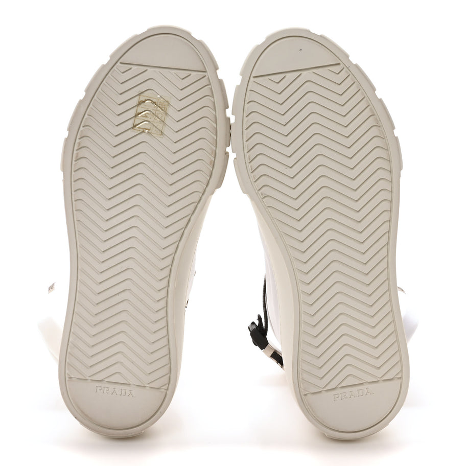 Prada Re-Nylon Gabardine Metal Triangle Logo Wheel Pouch Pocket High Top Sneakers 35.5 White Image 6