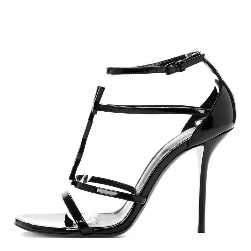  Saint Laurent Patent Cassandra 100 Sandals 37.5 Black