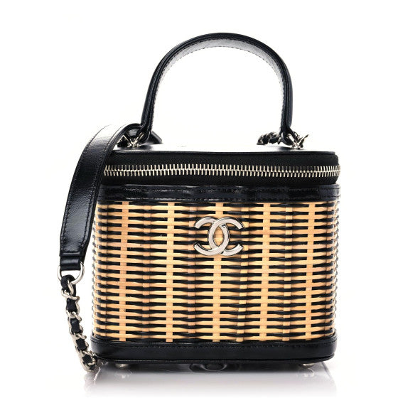 Chanel Calfskin Raffia Small Vanity Case Bag Black Beige Image 1