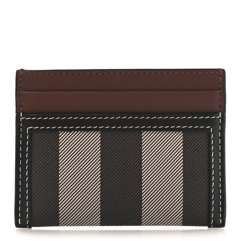  Burberry E-Canvas Calfskin Sandon Check Card Case Dark Birch