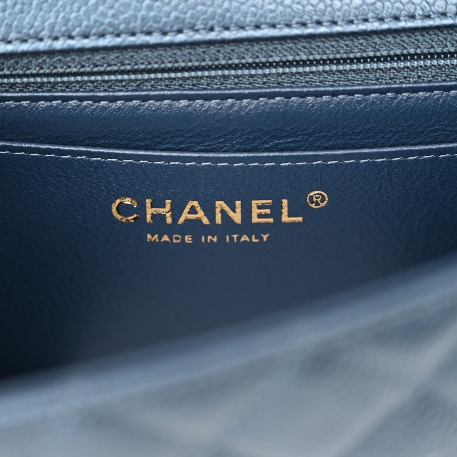 Chanel Iridescent Caviar Quilted Mini Rectangular Flap Dark Blue Image 6