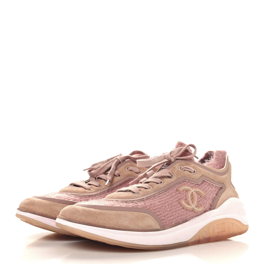 Chanel Suede Calfskin Stretch Fabric CC Sneakers 41 Pink Image 4