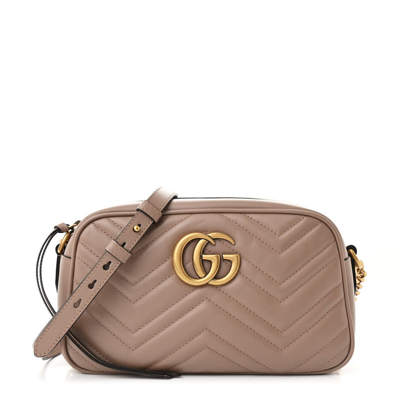  Gucci Calfskin Matelasse Small GG Marmont Chain Shoulder Bag Porcelain Rose