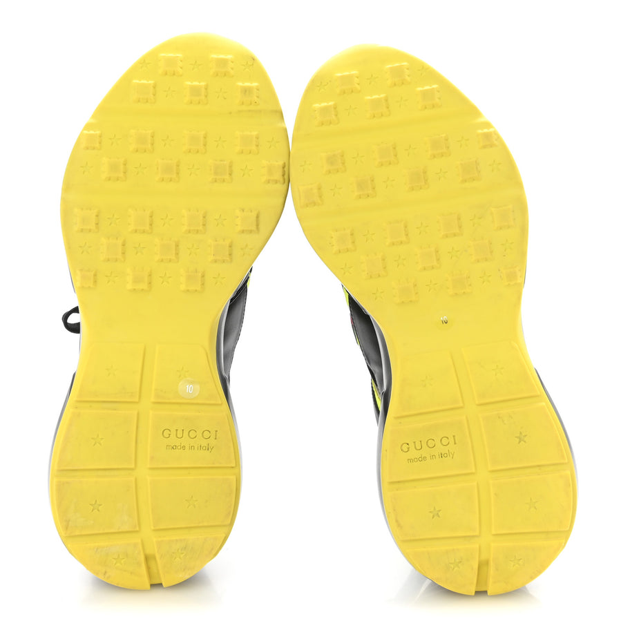 Gucci Demetra Web Mens Rhyton Cut Out Sneakers 10 Black Yellow Fluo Image 6