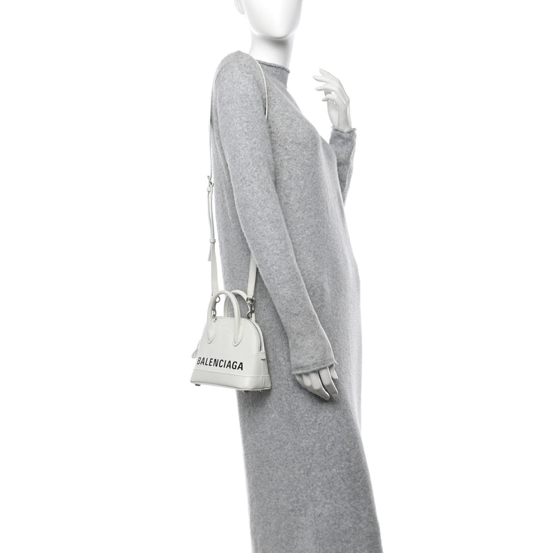  Balenciaga Grained Calfskin XXS Ville Top Handle Bag White Black