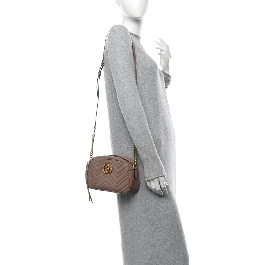 Gucci Calfskin Matelasse Small GG Marmont Chain Shoulder Bag Porcelain Rose Image 2