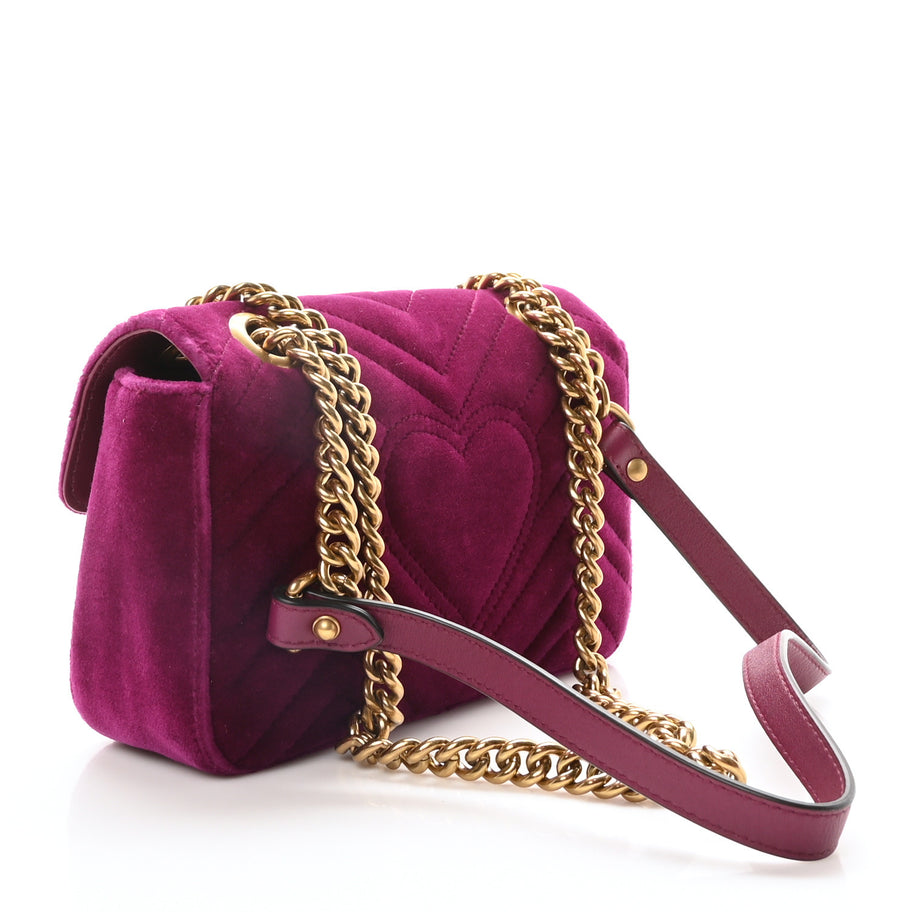 Gucci Velvet Matelasse Small GG Marmont Shoulder Bag Fuchsia Violet Cyclamen Image 3