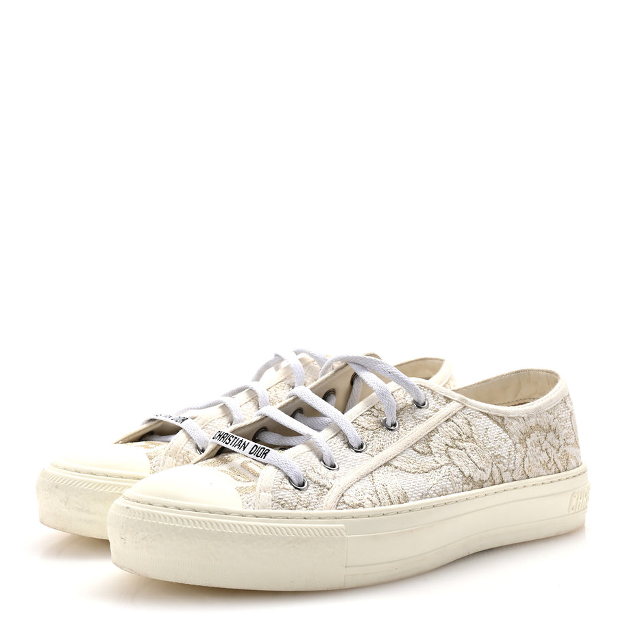 Christian Dior Canvas Embroidered Jardin D'Hiver Womens Walk'N'Dior Low Top Sneakers 40 White Gold Image 4