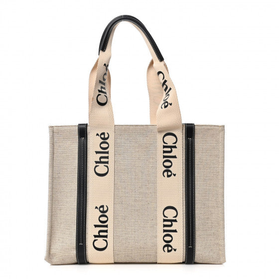 Chloe Cotton Calfskin Medium Woody Ribbon Tote White Blue Image 1