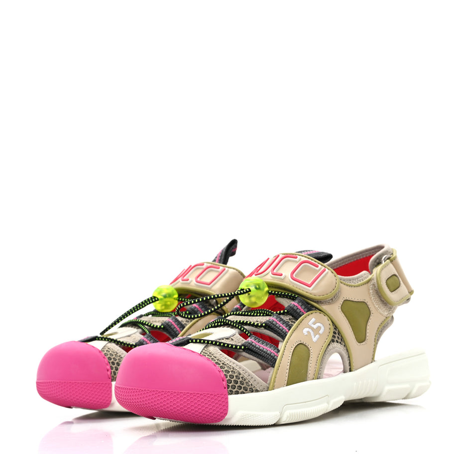 Gucci Mesh Fabric Tinsel Sport Sandals 36 Loess Sand Box Pink Image 4