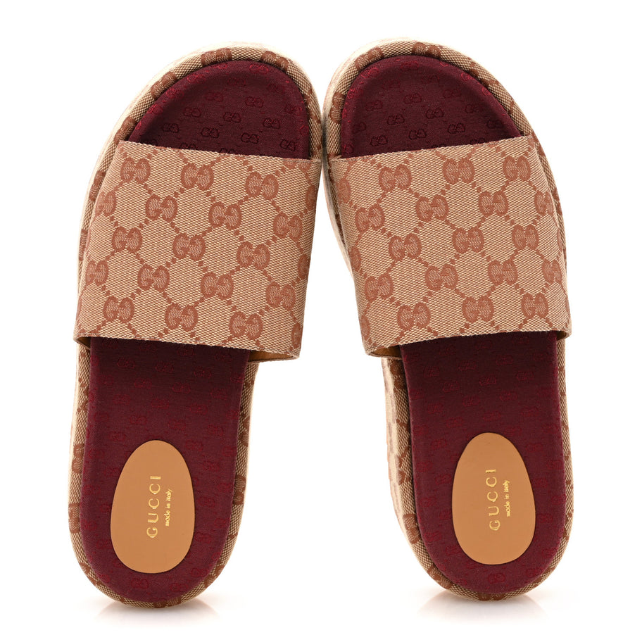 Gucci Canvas GG Monogram Angelina Platform Slide Sandals 40 Beige Ruggine Image 2