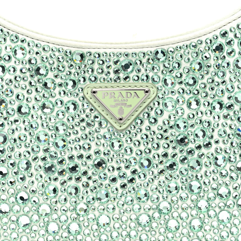 Prada Satin Crystal Cleo Adjustable Strap Shoulder Bag Acqua Image 7